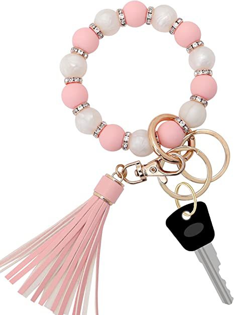 Wholesale Colorful Silicone Bead Tassel Beaded Wrist Keychain